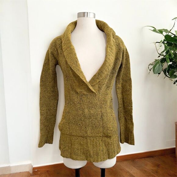 Free People Green Brown Tunic Bell Sleeve Sweater Top Small Space Dye - Picture 1 of 6